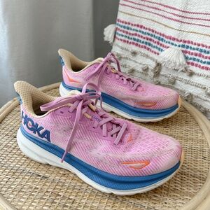 Hoka One One Pink and Blue Athletic Shoes
